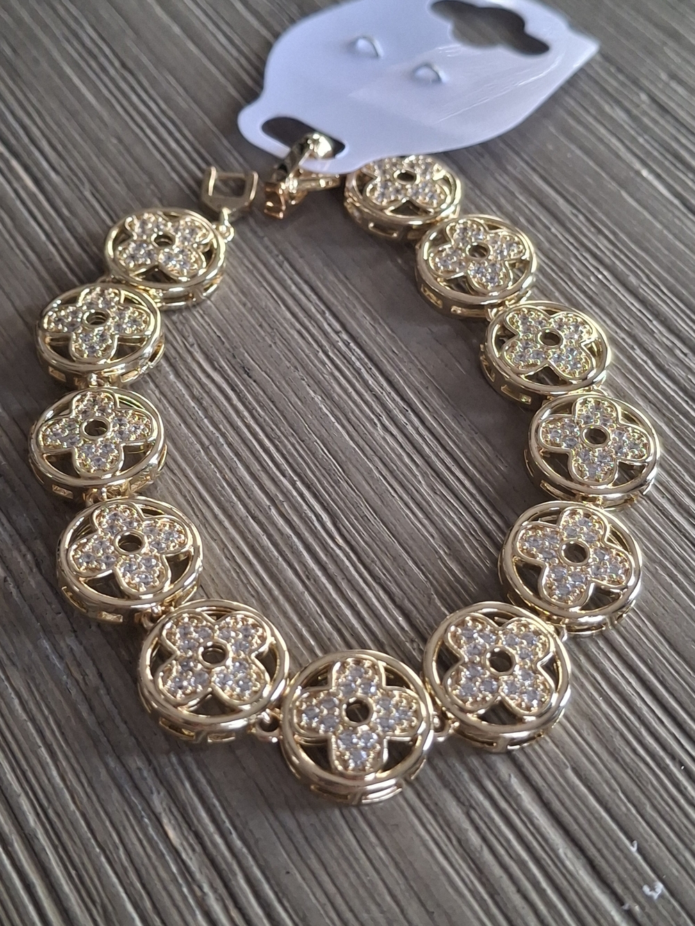 Gold Crystal Flower Link Bracelet - Women Jewelry Bracelets